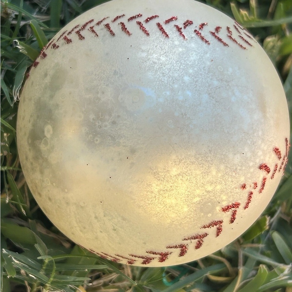 Vintage Baseball Christmas Ornaments Lot Of‎ 6 Off White Red Glitter - Picture 5 of 6